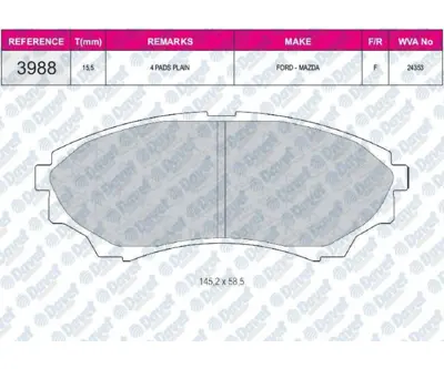 FERBE 53600 Fren Balatası On Wva 24353 Ford Ranger 2.5td  Mazda Bt50 1356600 1360290 1454544 1891191 2218086 2M342001AA 2M342001CA 2M342001CB 2M342001FA 2M352001BA