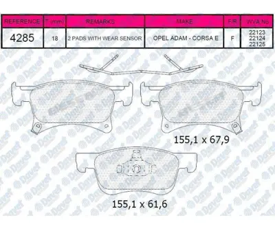 FERBE 88700 Fren Balatası On 15 Jant Corsa E 15-- 1605281 2212301 39122150 95517029 95524973