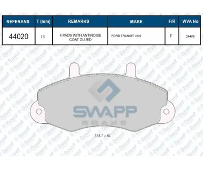 SWAPP 44020 Fren Balatası On Transıt T12 91>00 Tourneo Wva 21470 AM93VX2K021A2A