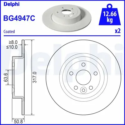 DELPHI BG4947C Fren Diski Arka Range Rover Evoque L538 2.0d Takım GJ322A315AA LR072016