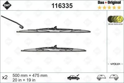 VALEO 116335 Sılecek Supurgesı 500 / 475mm Astra G 03 98> (Swf) SWF116335