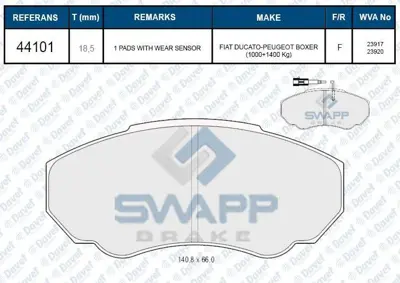 SWAPP 44101 Fren Balatası On Boxer Ducato Jumper 2.0hdı 2.0ı 2.2hdı 14q Fıslı 02-06 Wva 23917 1205697 1207518 1223682 1253808 12765397 12800120 12802167 12803551 1300501080 1321517