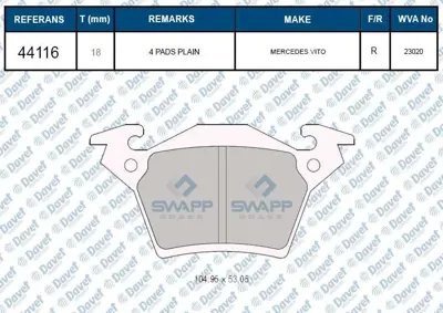 SWAPP 44116 Fren Balatası Arka Vıto 108 110 112 Wva 23020 2302001 24200228 30240220 34200220 4214210 421421010 4236210 446559020 6384210110 A0004214210