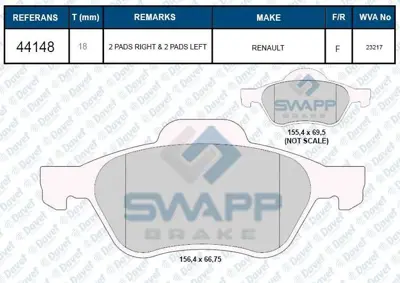 SWAPP 44148 Fren Balatası On Wva 23215 Megane Iı Laguna Iı 1157813 1158265 1159259 1159279 1160450 1160459 1162535 1163953 1164331 1205697