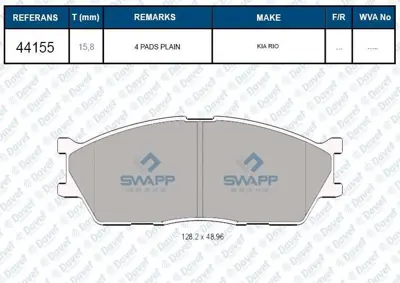 SWAPP 44155 Fren Balatası On Kıa Rıo 1.3-1.5 00-05 Wva 58115FOA00