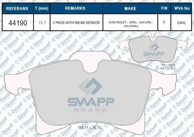 SWAPP 44190 Fren Balatası On Astra H Corsa C Combo C Merıva A Wva 23832 1005957 101720229 1030601 1064230 1075558 1075565 1079919 1101462 1101464 1107697