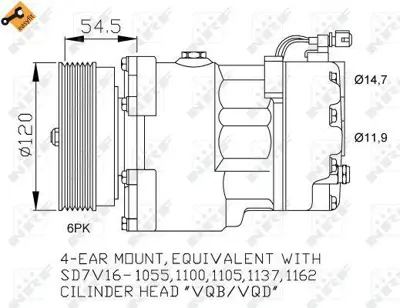 NRF 32033 Klima Kompresoru Caddy Golf Passat  Ford Galaxy (Wgr) 1.9 Tdı 97>00 7M0820803PX 95NW19D629CE W01H0820803D