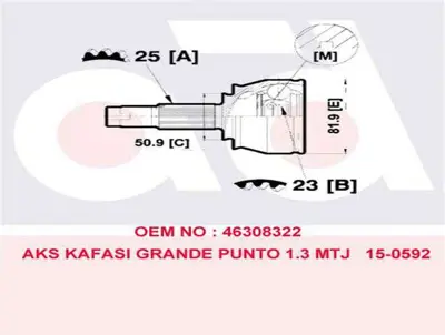 CIFAM 606592 Aks Kafası Dış Grande Punto 1.3jtd 05-> Corsa D 1.3dth 07-> 1008229 1016756 1016760 1016771 10359474 10359475 10360041 1058372 1061864 1061867