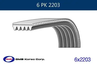 GMB GPK 6PK2203 Kanallı Kayıs Vw Lt35 2.3 16v (96 01) Mercedes Jeep Cadıllac Chevrolet Chrysler Dodge Ford 68461 101540102 101546502 101549402 109971992 109979192 10997919264 111540502 11287527564 11287549150 11287628650