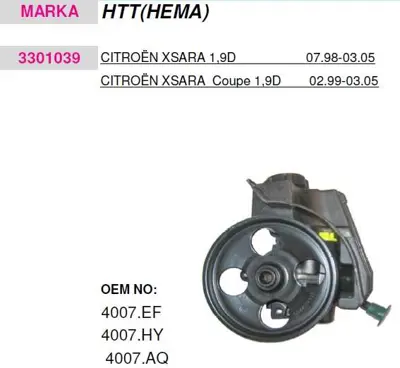 HATTAT 3301039 Hıdrolık Dıreksıyon Pompası (Hema) Partner Iı Berlıngo Iı Dw8b (03 08) Xsara Iı 1,4hdı Kasnak Capı:1 9644878380 4007HY 4007LP 4007EF 4007WP 4007LN 4009P6 40075E 40071C 4007LL