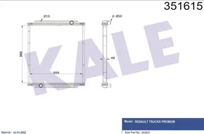 KALE 351615 Motor Radyatoru Cercevesız Renault Premıum 370-420 00> Dcı11 