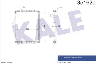 KALE 351620 Motor Radyatoru Cercevelı Renault Premıum 320-370-400-420 00> Dcı 11 