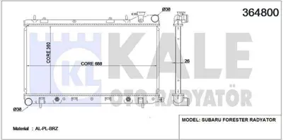 KALE 364800 Motor Su Radyatoru Forester 05> Otomatık (360x688x26) 45111SA131 45119SA060