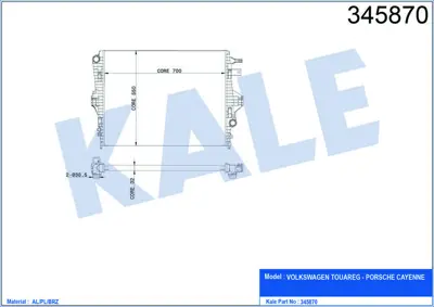 KALE 345870 Motor Su Radyatoru Touareg 3,0 V6 Tsı - Tdı 3,6 V6 Fsı 10> Cayenne 3,0 3,6 10> 7P0121253A 95810613210