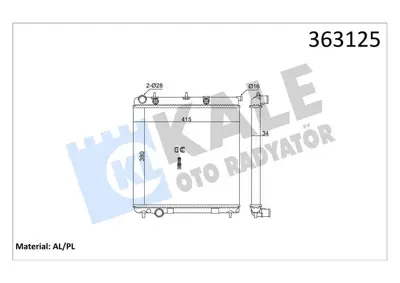 KALE 363125 Motor Su Radyatoru Peugeot 206 ; 207 - Cıtroen C2 ; C3 1.4hdı 70 Eco 02=> (Mt) (Ac-Nac) [mekanık] [3 