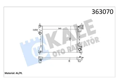 KALE 363070 Motor Su Radyatoru  Fıat Doblo 1.4 10> Combo 1.4 10> Alfa Romeo Mıto 1.4 10> Ac-Nac (Mt) (Mekanık) ( 