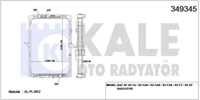 KALE 349345 Motor Su Radyatoru Daf Xf 95 Fa - 95 Fad - 95 Fak - 95 Far - 95 Ft - 95 Xf (Cercevelı) - (Mt) 