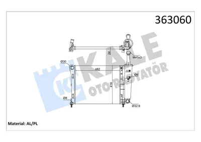 KALE 363060 Motor Su Radyatoru Fıat 500 Panda 1.2 08<12 Ac (Mt) (Mekanık) (482x416x24) 