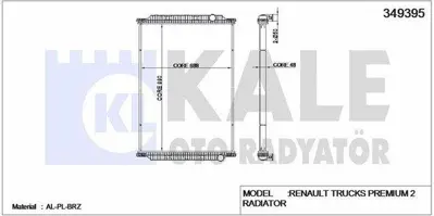 KALE 349395 Su Radyatoru Renault Premıum 2 Dxı Motor (Cercevesız) - (Mt) V2005 Sonrası 