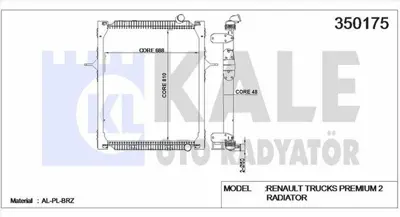 KALE 350175 Su Radyatoru Renault Trucks Premıum 2 Dıstrıbıtıon Lander Route (Cercevelı) - (Mt) 2005 Sonrası 