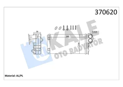 KALE 370620 Kalorıfer Radyatoru 206 14-16 16v 1.6 2.0hdı 00> 206+ T3e 1.4hdı 09>13 Mekanık 245x137x35 6448L0 6448Q2 8FH351315561