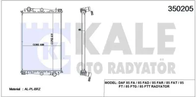 KALE 350205 Motor Su Radyatoru Daf 85 Fa - 85 Fad - 85 Far - 85 Fat - 85 Ft - 85 Ftg - 85 Ftt (Cercevesız) - (Mt 