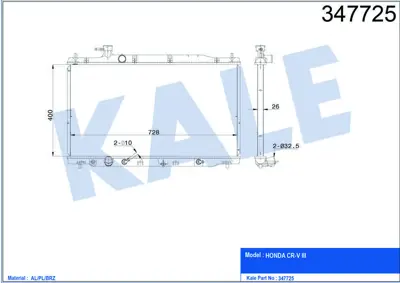 KALE 347725 Motor Su Radyatoru Honda Crv 2,0 2007> Otomatık Vıtes 19010RZA901 19010RZAA51 19010RZPG51 19010REZA51 19010RZ51 1193028 681372