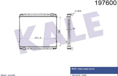 KALE 0229351AB Su Radyatoru Komple (Kısa Tıp) - Ford Cargo / 1835-2535r-3235c 