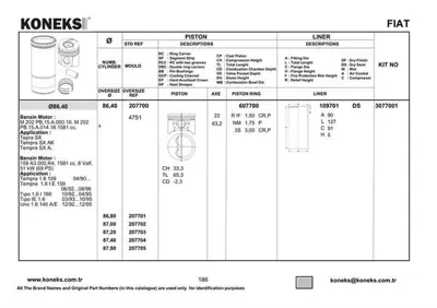 KONEKS 607700 Motor Segmanı Tempra - Slx 1,6 (86,4mm - Std) 55170283