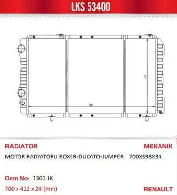 LKS 53400 Motor Su Radyatoru P206 P206+ (T3e) 1,4 - 1,6 16v - 2,0 16v - 1,4hdı Klimalı P206 Tu5jp4 (1,6 16v)  