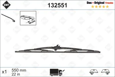 VALEO 132551 Silecek Supurgesı (X1) / (550mm) Kassbohrer S 315 Hdh / Gt (132550) 1238776 1238777 1288698 1288698G 1501123 1501125 1501126 1501127 1517863 1526411