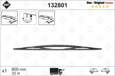 VALEO 132801 Silecek Supurgesı (X1) / (800mm) Scanıa Cr 112 / Cıty Bus Mercedes U300 / 400 / 500 11026834 1501141 150712010 1517871 4058200045 42314796 7731000161 81264400033 81264400033S 81264406020