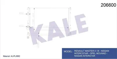 KALE 0543451AB Motor Radyatoru Master Iı 1,9 / 2,2 / 2,5cdtı 2073001 2140000Q0G 2140000Q0H 2140000Q0J 2140000Q0K 2140000QA5 2140000QA6 2140000QA7 2140000QAA 2140000QAH