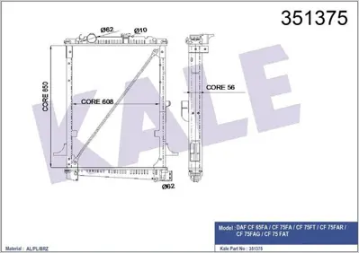 KALE 351375 Motor Radyatoru Cercevelı Daf Cf 65-Cf 75 01>  (Al-Pl-Brz) (850x608x56) 