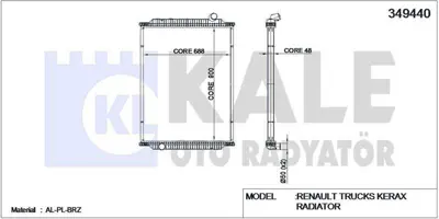 KALE 349440 Motor Su Radyatoru Renault Trucks Kerax (Cercevesız) / (Mt) 2001 Sonrası 