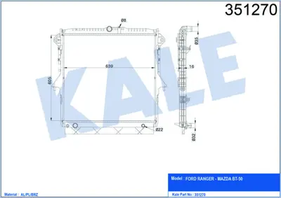 KALE 351270 Motor Su Radyatoru Ranger 2,2 Tdcı 3,2tdcı 2011> Mazda B2500 2,2 2,5 Tdcı 2011> 1726085 1726089 1734395 1735292 5231226 5235690 5279616 5279626 AB398005BG AB398005DG