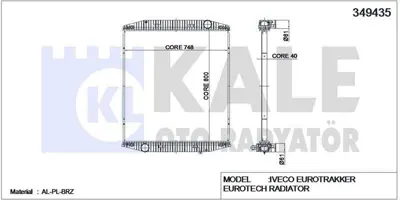 KALE 349435 Motor Su Radyatoru Iveco Eurotrakker / Eurotech (Cercevesız) / (Mt) 