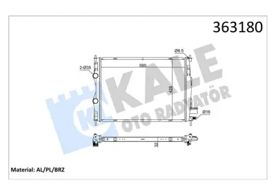 KALE 363180 Motor Su Radyatoru Nıssan Qashqaı 1,5 Dcı K9k Manuel Vıtes 2007 2013 (590x429x34) 