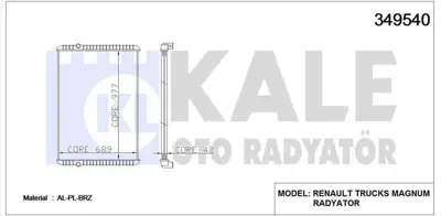 KALE 349540 Motor Su Radyatoru Renault Trucks Magnum (Cercevesız) / (Mt) 2000 Sonrası 