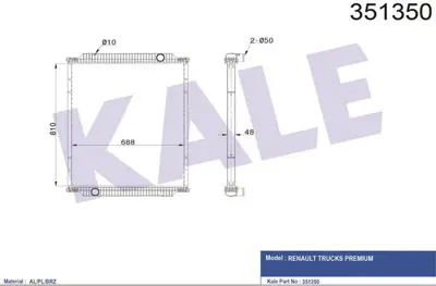 KALE 351350 Motor Su Radyatoru (Cercevesız) Renault Premıum 00> Dcı6-Dxı11 