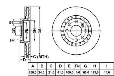 MGA 50128 Fren Dıskı On Vectra A 2.0 95-98 Astra F 11046152 11046152XX2 11046156 11046952012 11817100081 1238348 1238404 1515007 1602808 1605081