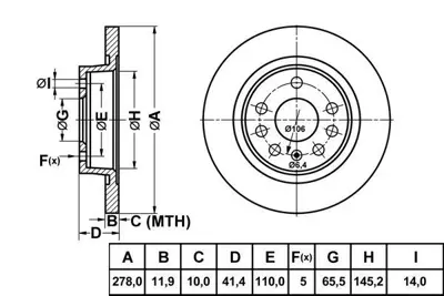 MGA 50161 Fren Dıskı Arka Vectra C 1.6-1.8 1012799240 1012800120 1233679 127242290 12762290 12765397 12799240 12800120 12803551 1324300