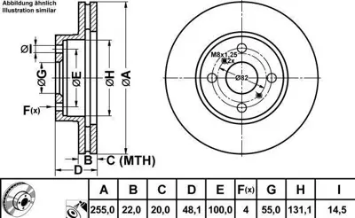 MGA 50251 Fren Dıskı On (255-4)-(Toyota: Corolla 93>02 1.6-1.3 Ae100-Ae101 Inj. Ae111 ) 1023099 169003 19174982 230238 230347 230439 2330012G02 2330012G03 2330012G05 3395510