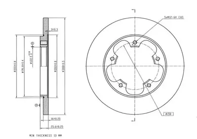 MGA 50516 Fren Dıskı Arka 308-5 ( Ford   Transıt  V363 13 -  )tek Teker 1763916 1815599 1817716 1829395 1829401 1840037 2226519 494805010 5K0698231 5K0698231A