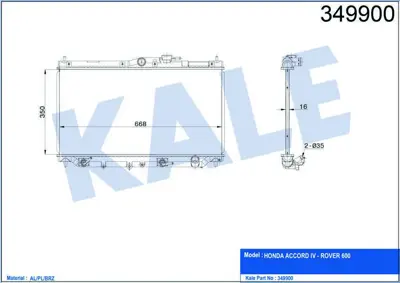 KALE 349900 Su Radyatoru Otomatık Accord 2.0 93-00 (355x665x20) 1082400318 1152402218 1192011 1192070 1232402518 13N19 181398 19010GRD170 19010P03904 19010P0A902