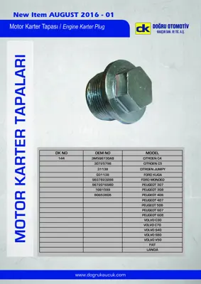 DK 144 Motor Karter Tapası Audı A4-A6-A8-80-90-100 Coupe Cabrıolet 59103193 59103193S1 N0438541 31134 31139 31121 31128 31138 31140 16321