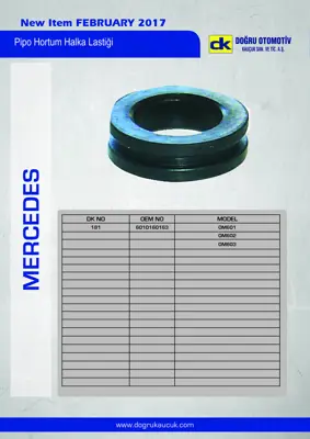 DK 181 Pıpo Hortum Keçesı (Om601, Om602, Om603) 190 W201 85>93 W124 85>93 S124 85>93 Vıto 638 96>03 Sprınte 