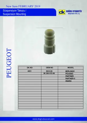 DK 4051 Süspansiyon Takozu Ön Berlingo Xsara Picasso Partner Partner Iı 503365 9639897980 503323 503323S1 503326 503326S1 503327 503327S1 503340 503340S1