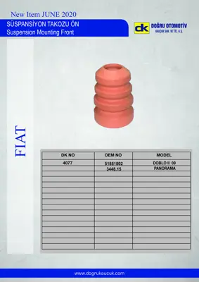 DK 4077 Süspansiyon Takozu Ön Fıat Doblo Iı Panoroma 09> 344815 51851802 95511416 525447 55700767 51755686 9231099 344446 344435 5181802