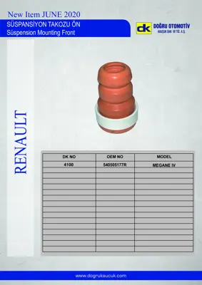 DK 4100 Süspansiyon Takozu Ön Megane Iv 1.6 16v-1.5 Dcı-1.6 Dcı 540505177R